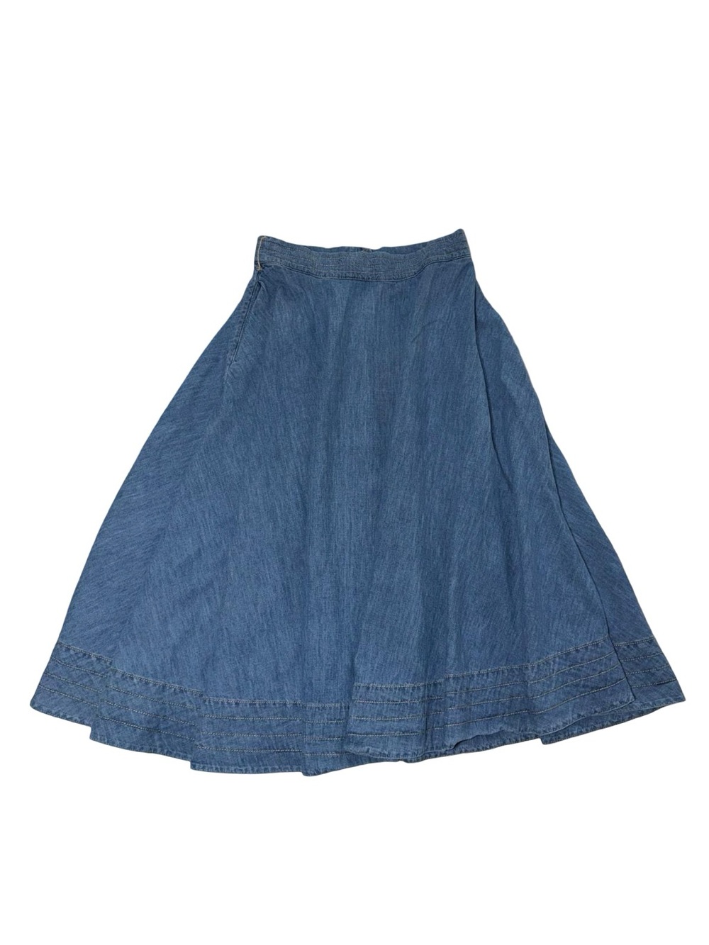 Kate Spade New York Linen Blend Flared Denim Midi Skirt Stitched Hem Detail